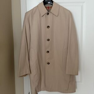Burberry Beige and Red Plaid Accent Trench Coat
